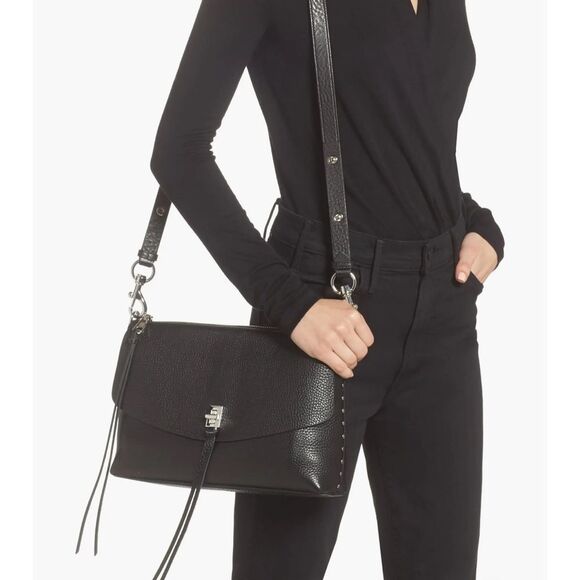 Rebecca Minkoff Darren Top Zip Leather Shoulder Bag Black NEW MSRP $328 - Picture 3 of 12